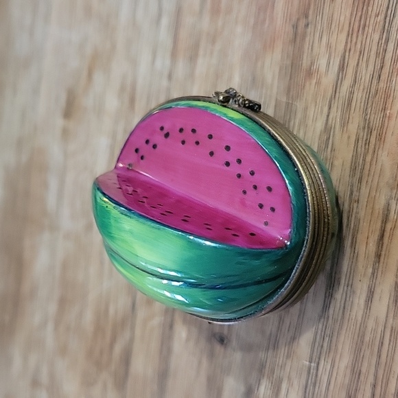 LIMOGES Antique pill box watermelon porcelain French hand painted fruit pill box - Picture 2 of 9